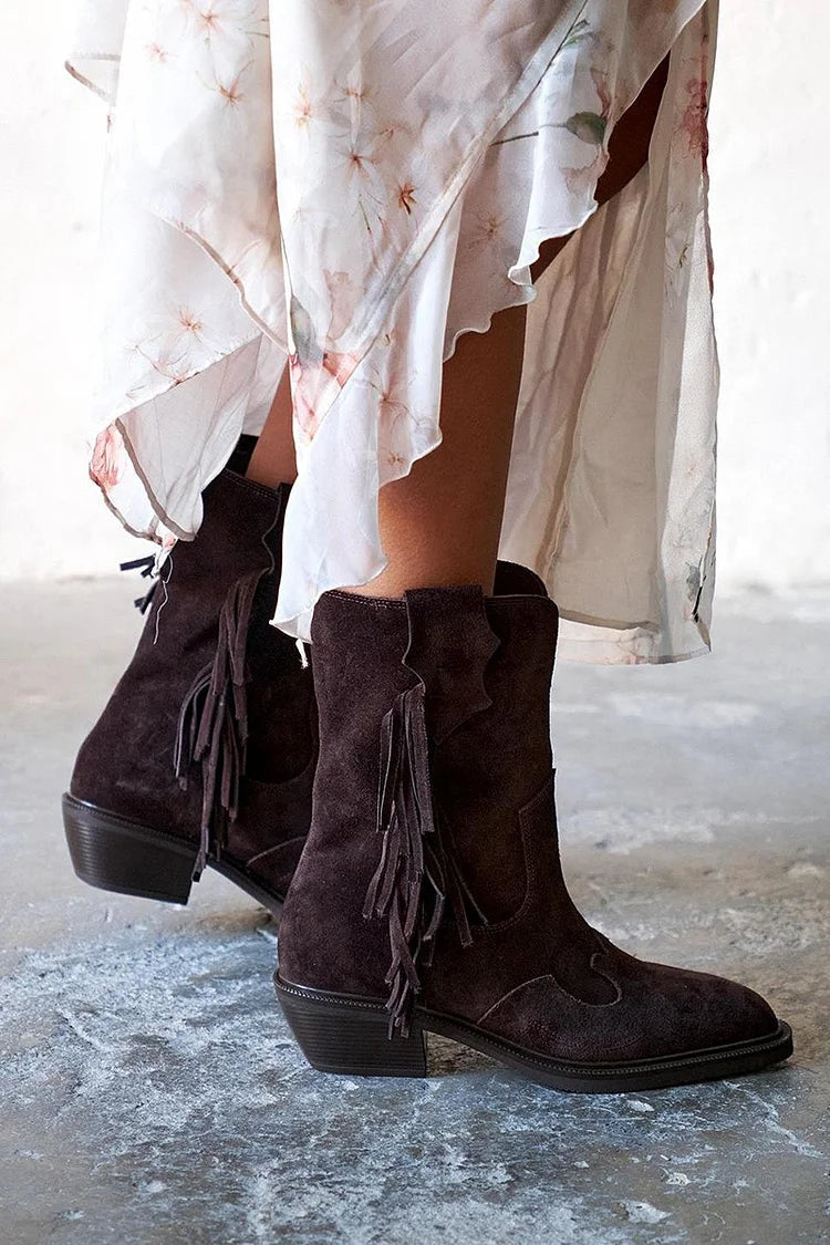 Élise™ - Suede Ankle Boots with Fringes