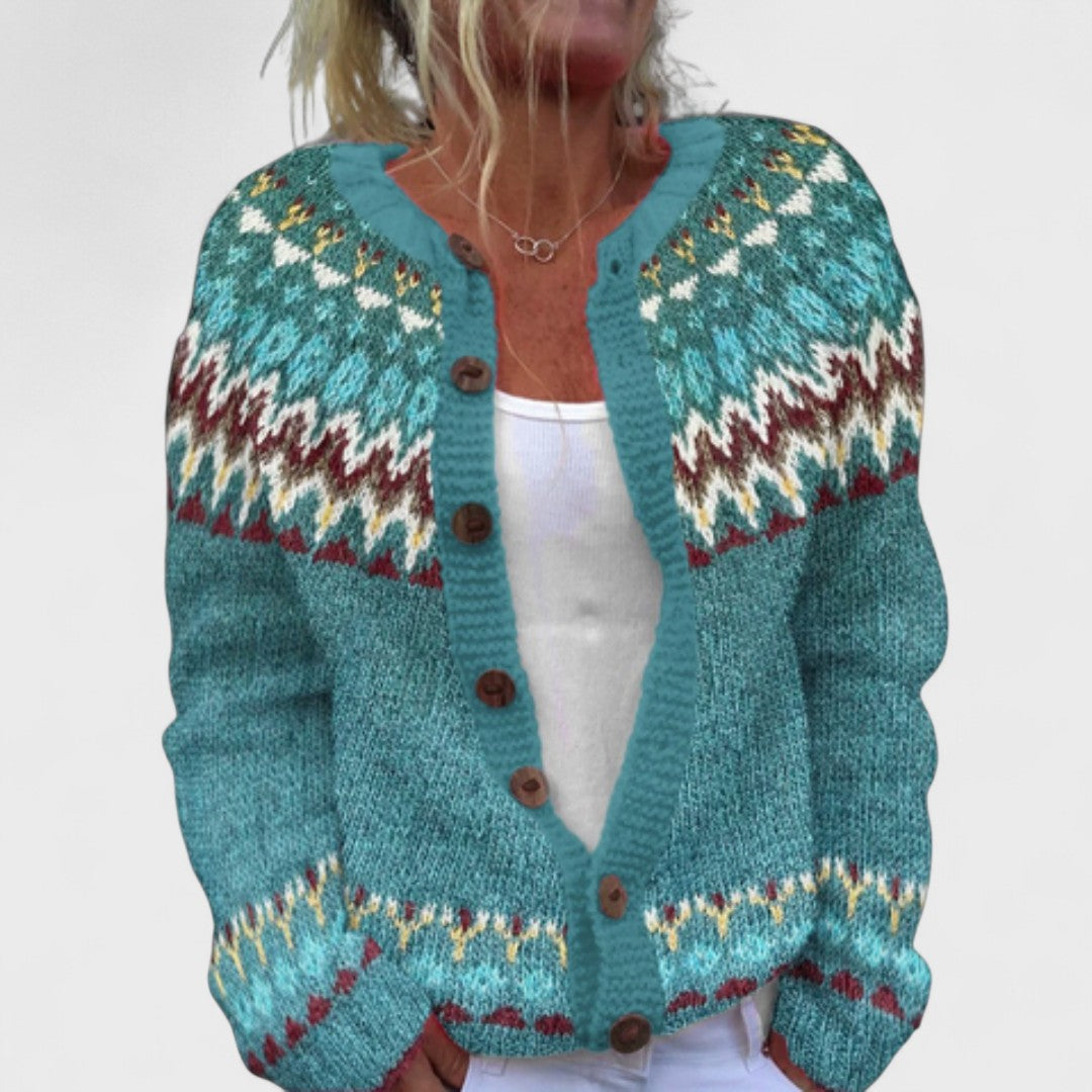 Élise - Stylish Patterned Loose Knit Cardigan