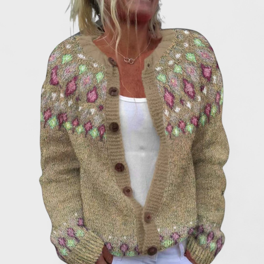 Élise - Stylish Patterned Loose Knit Cardigan