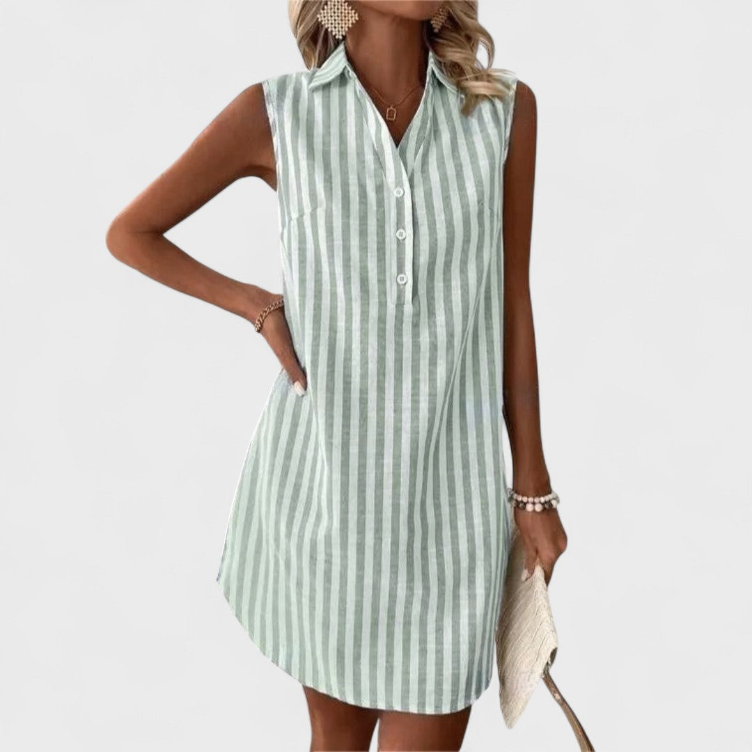 Élise™ - Elegant Striped Shirt Dress