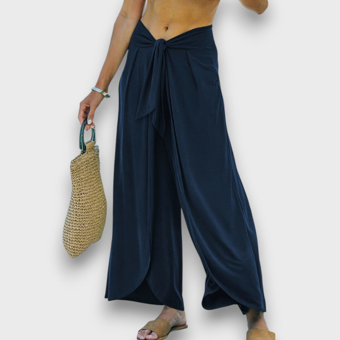 Élise™ – Summer Trousers with Crossover Effect and Tie Belt