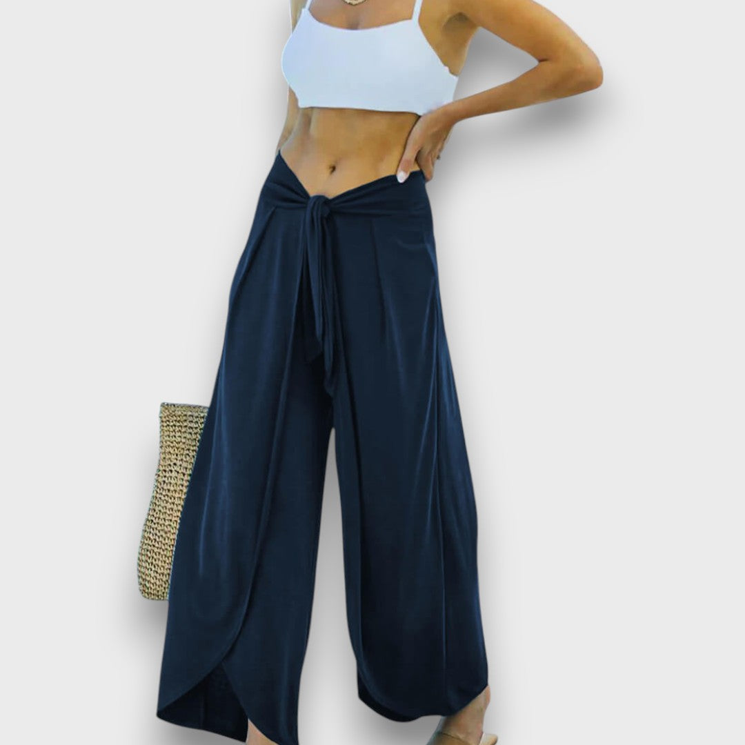 Élise™ – Summer Trousers with Crossover Effect and Tie Belt