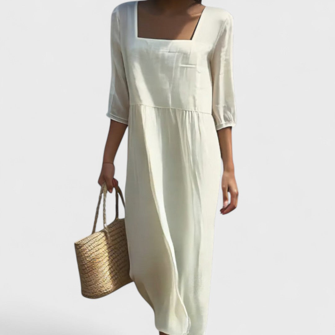 Élise™ - Linen Dress with Front Panel