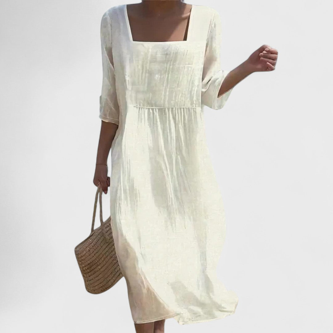 Élise™ - Linen Dress with Front Panel