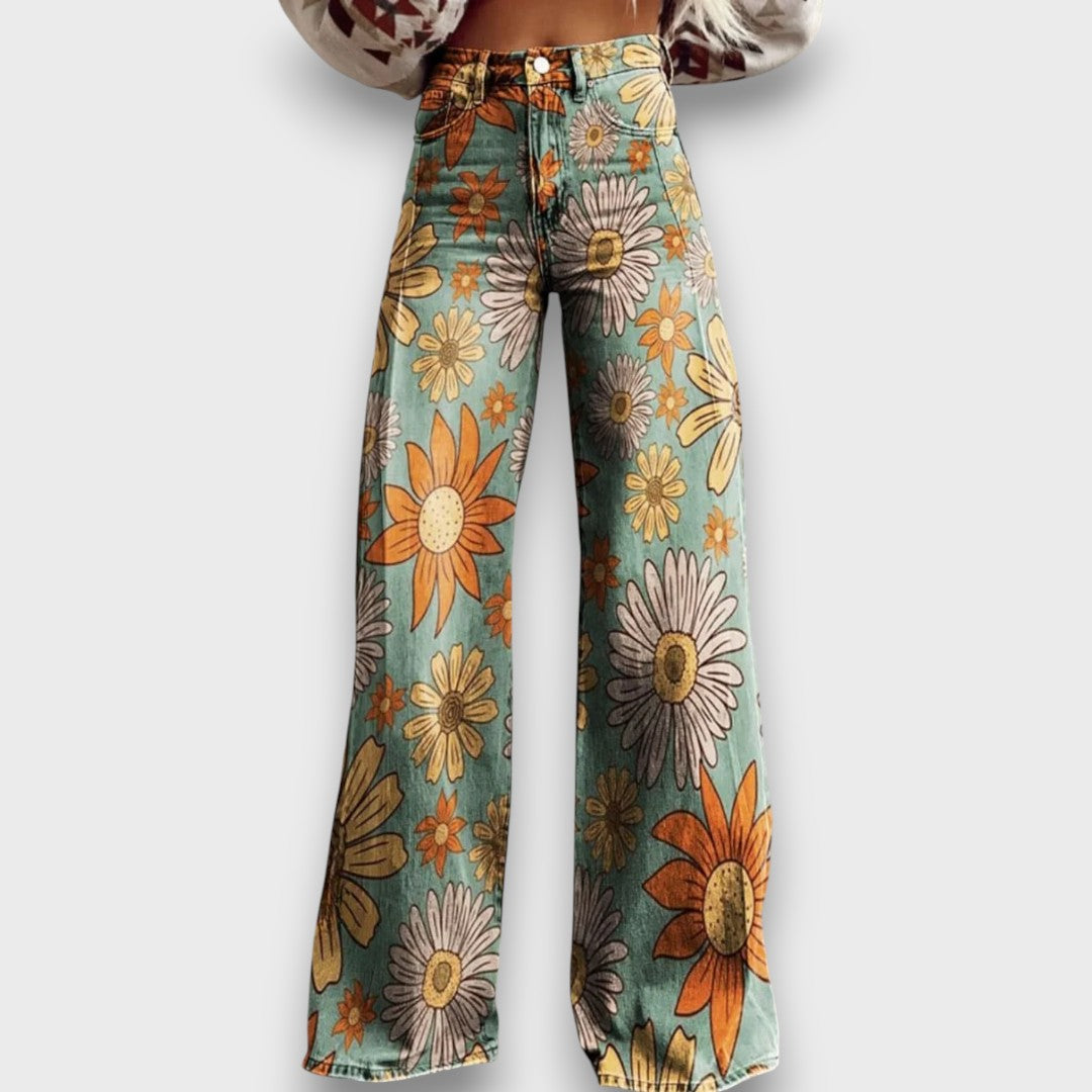Élise™ – Wide-Leg Jeans with Retro Floral Print