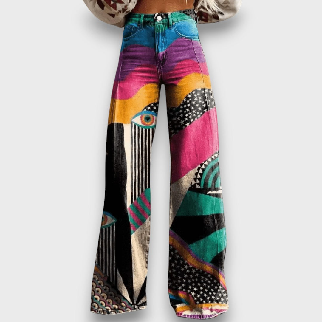 Élise™ – Boho Palazzo Trousers with Artistic Print