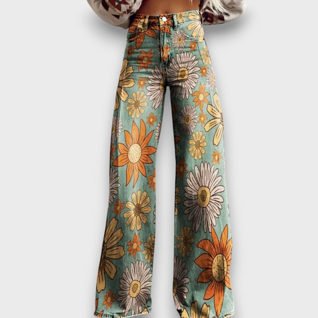 Élise™ – Wide-Leg Jeans with Retro Floral Print