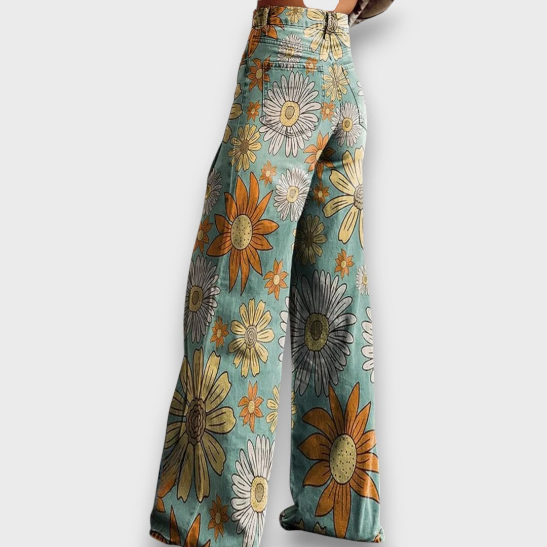 Élise™ – Wide-Leg Jeans with Retro Floral Print