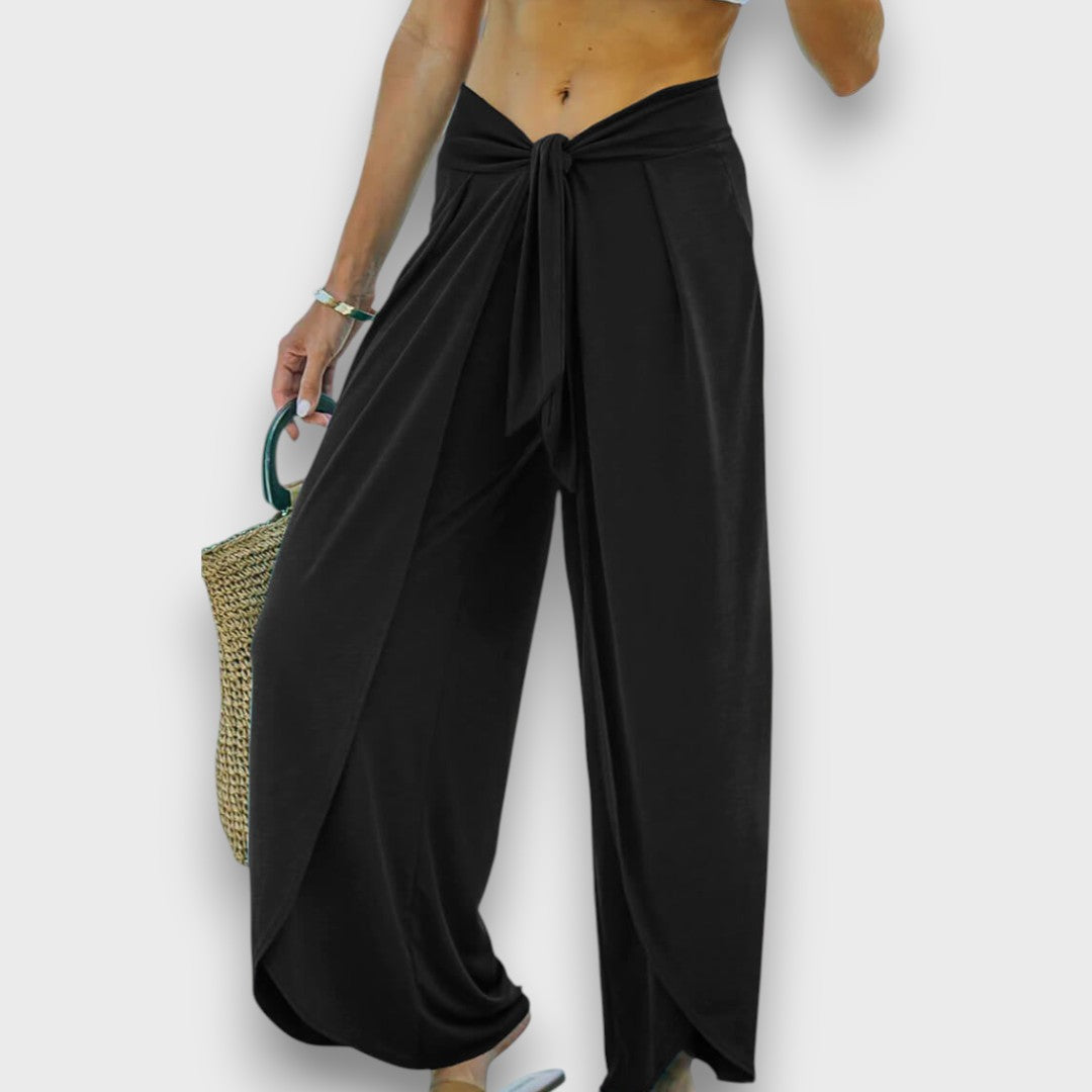 Élise™ – Summer Trousers with Crossover Effect and Tie Belt