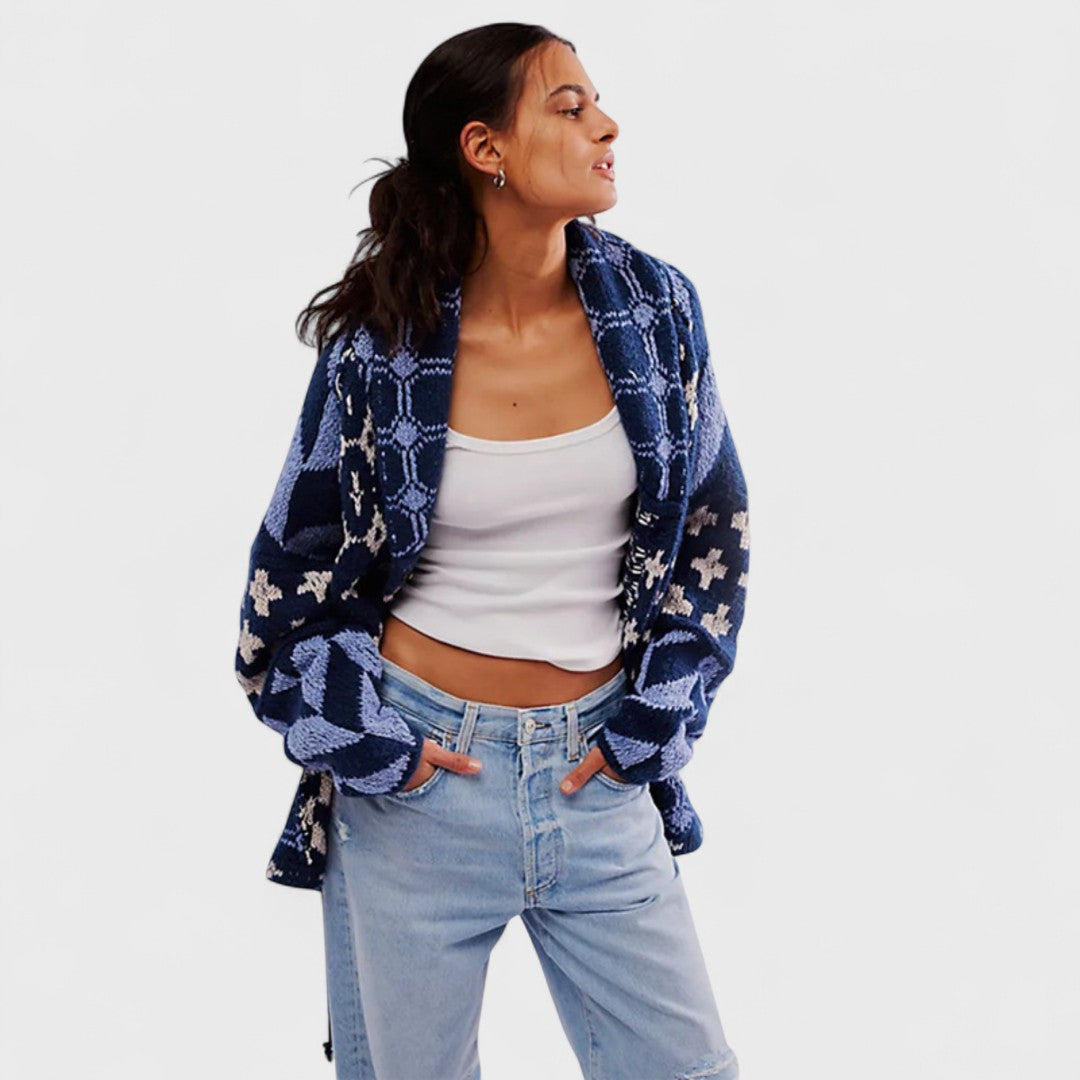 Élise - Vintage Cardigan with Button-Down Collar and Long Sleeves