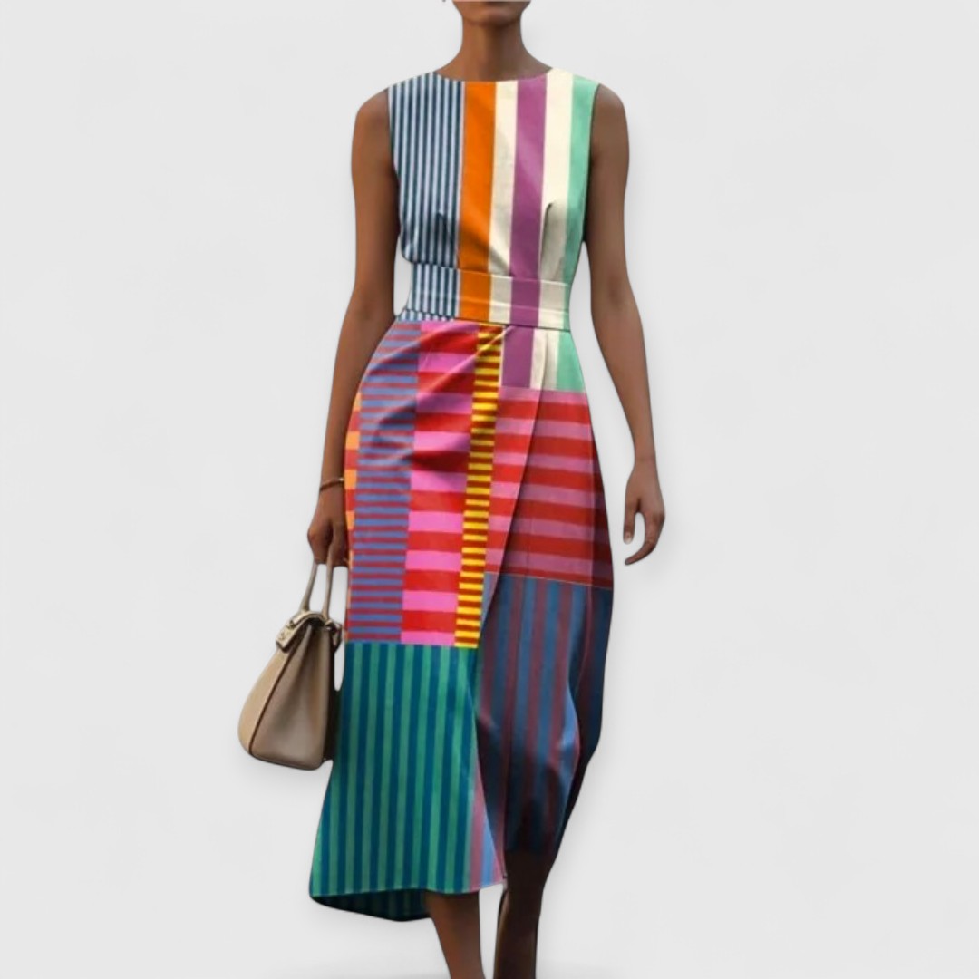 Élise™ – Multicoloured Striped Sleeveless Dress