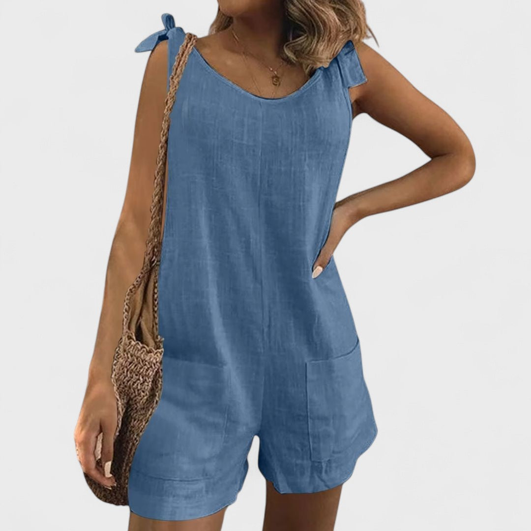 Élise™ - Short Playsuit with Shoulder Pockets and Ties