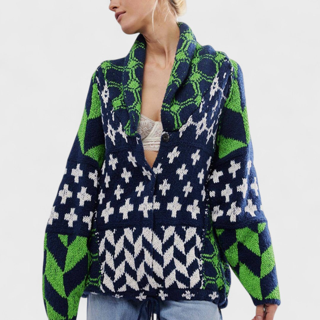 Élise - Vintage Cardigan with Button-Down Collar and Long Sleeves