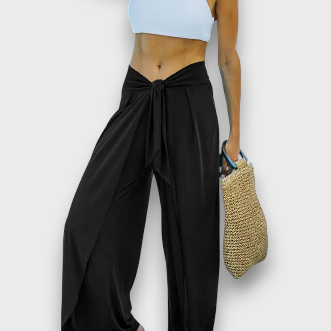 Élise™ – Summer Trousers with Crossover Effect and Tie Belt