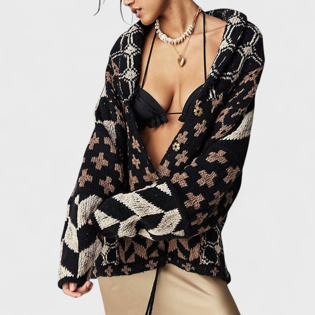 Élise - Vintage Cardigan with Button-Down Collar and Long Sleeves