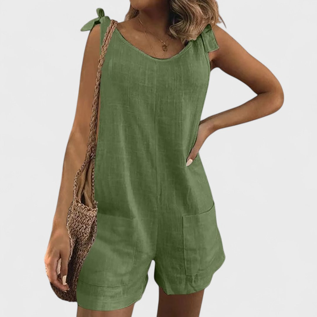 Élise™ - Short Playsuit with Shoulder Pockets and Ties
