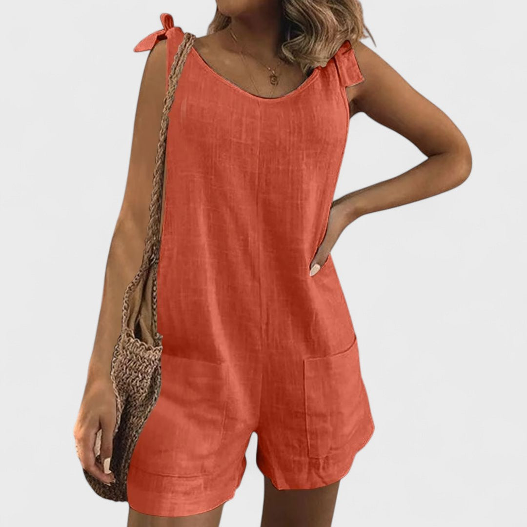 Élise™ - Short Playsuit with Shoulder Pockets and Ties