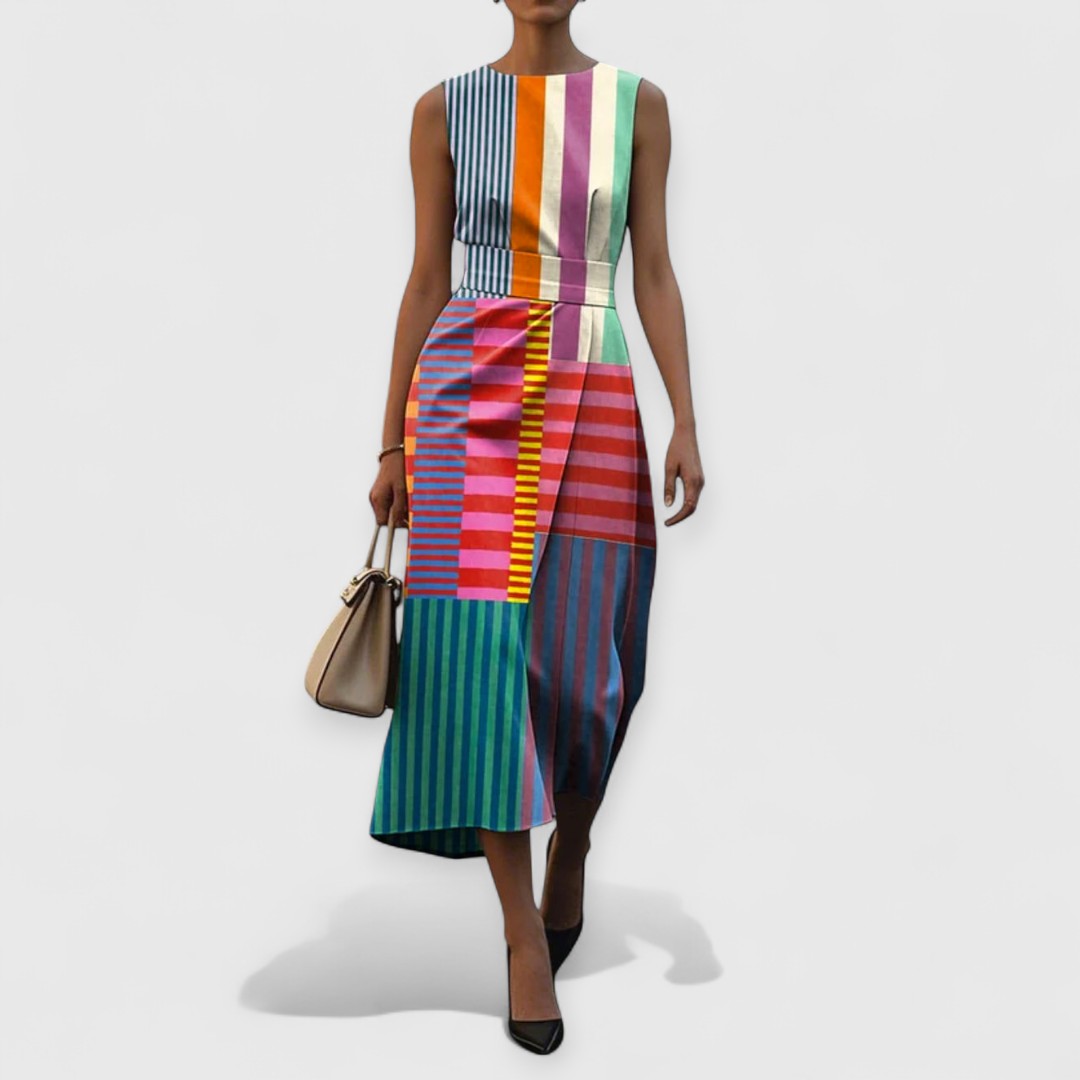 Élise™ – Multicoloured Striped Sleeveless Dress