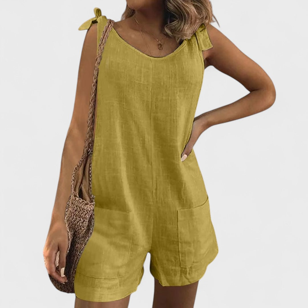 Élise™ - Short Playsuit with Shoulder Pockets and Ties
