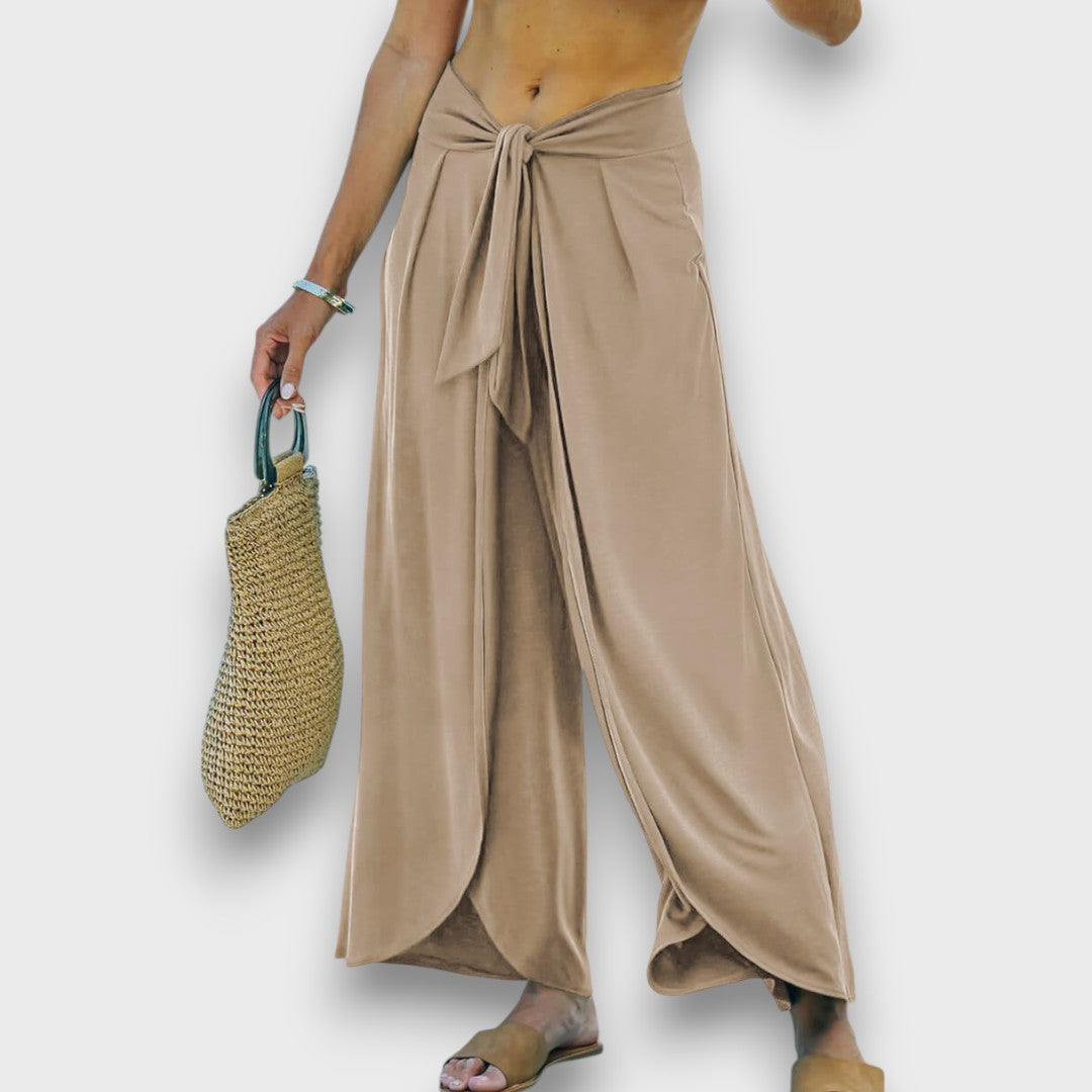 Élise™ – Summer Trousers with Crossover Effect and Tie Belt