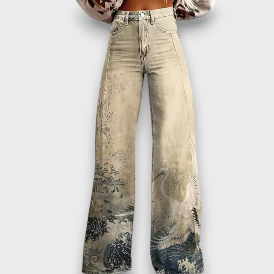 Élise™ – Wide Jeans with Japan-Inspired Print