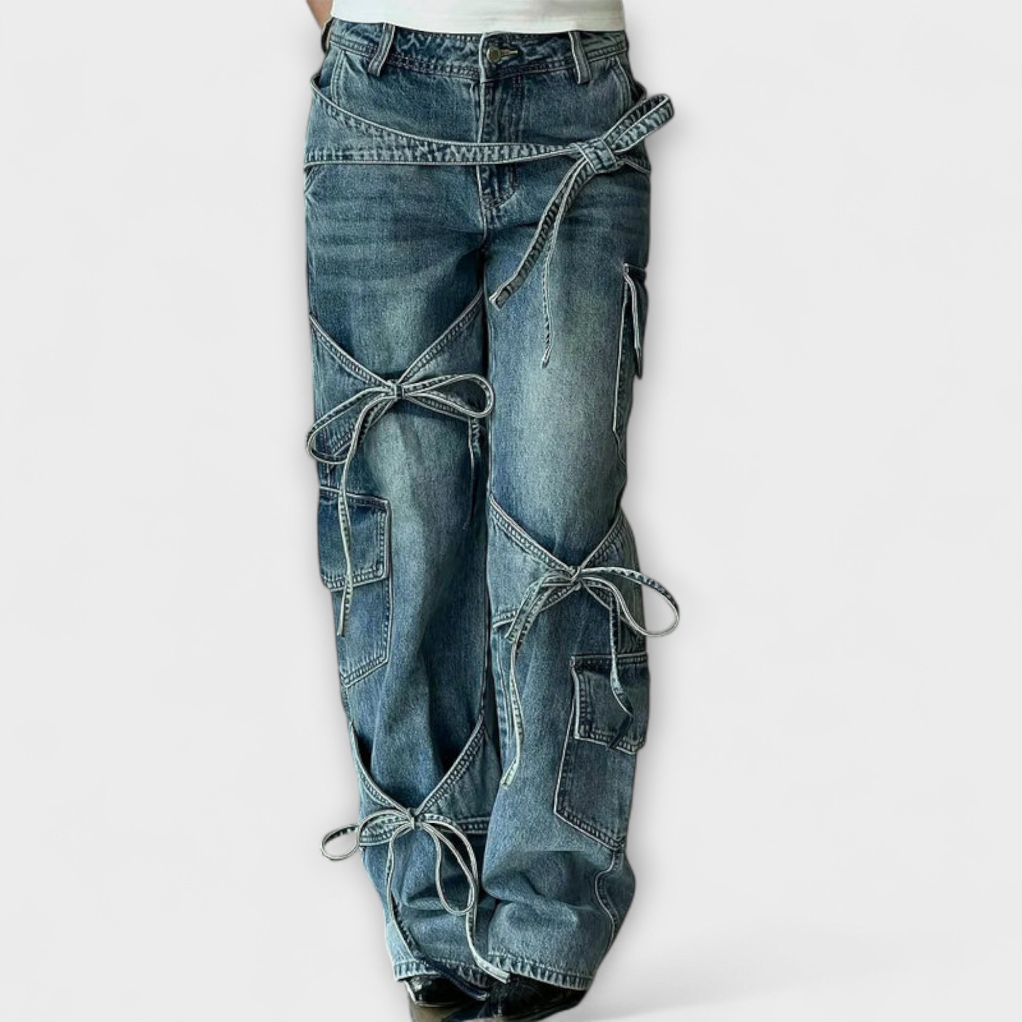 Élise™ - Denim Utility Jeans with Knot Detail