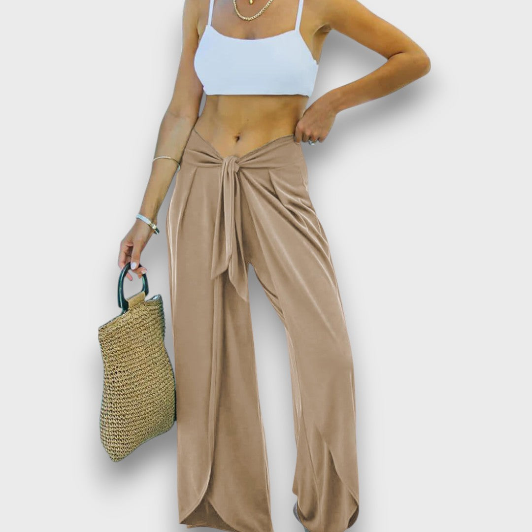Élise™ – Summer Trousers with Crossover Effect and Tie Belt