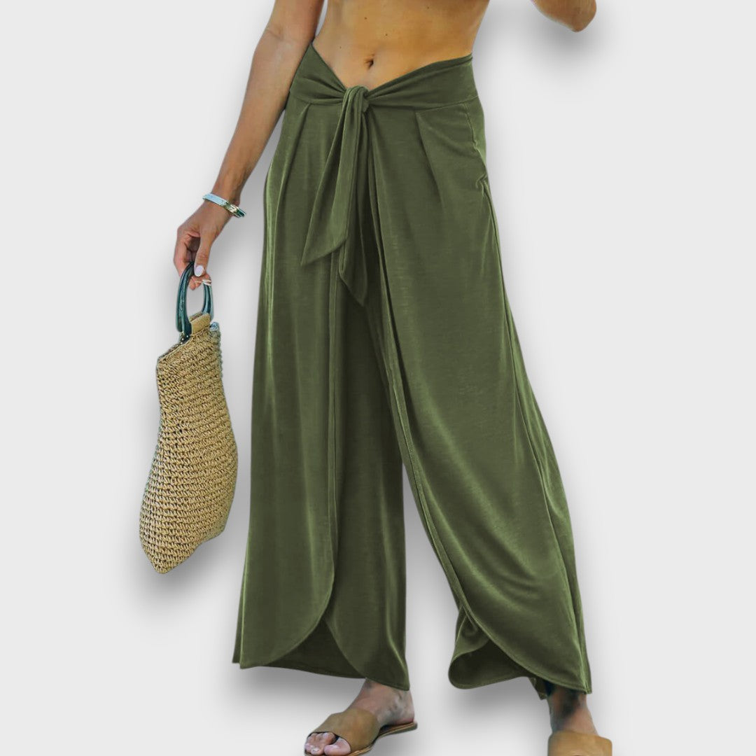 Élise™ – Summer Trousers with Crossover Effect and Tie Belt