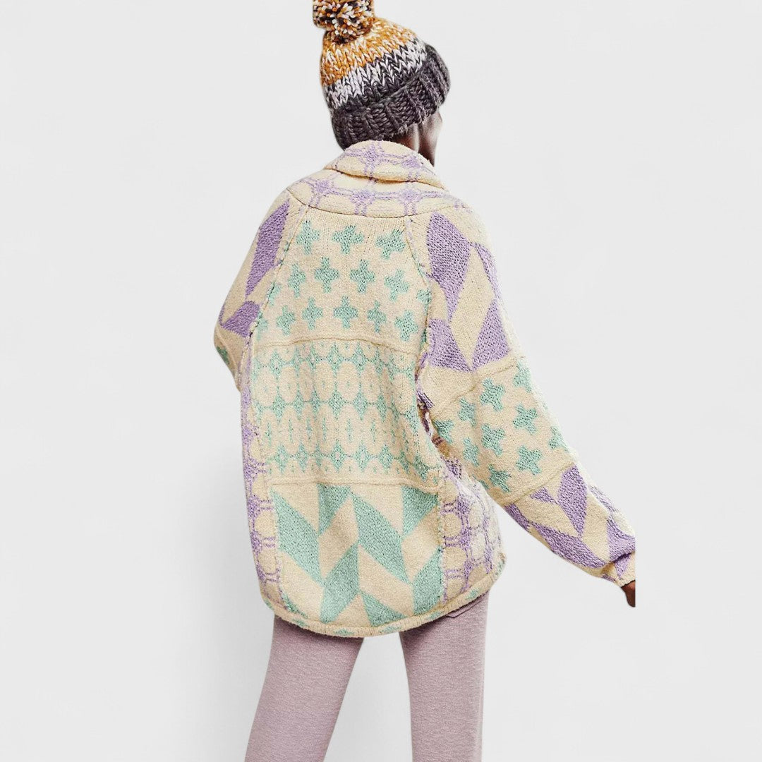 Élise - Vintage Cardigan with Button-Down Collar and Long Sleeves