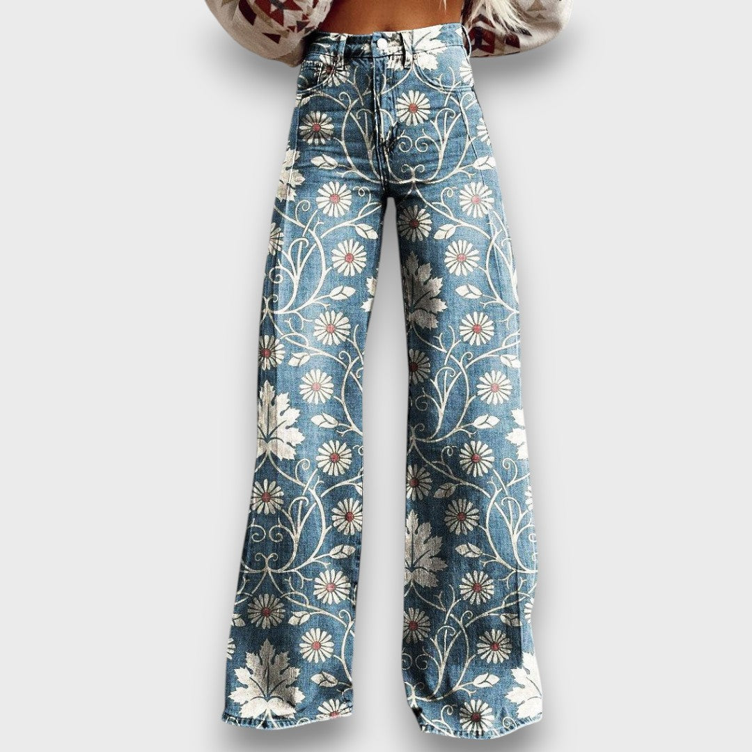 Élise™ – Boho Jeans with Floral Pattern