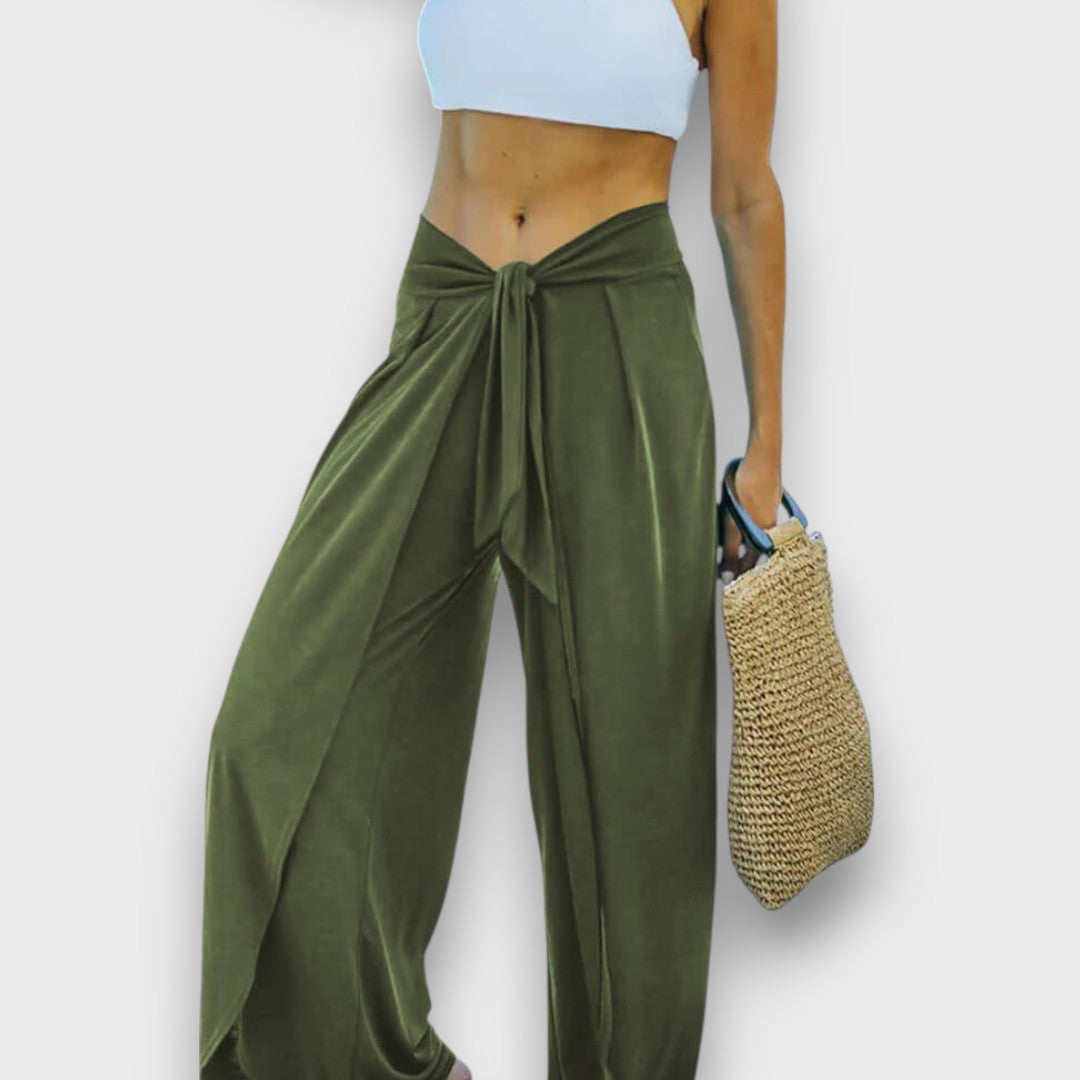 Élise™ – Summer Trousers with Crossover Effect and Tie Belt
