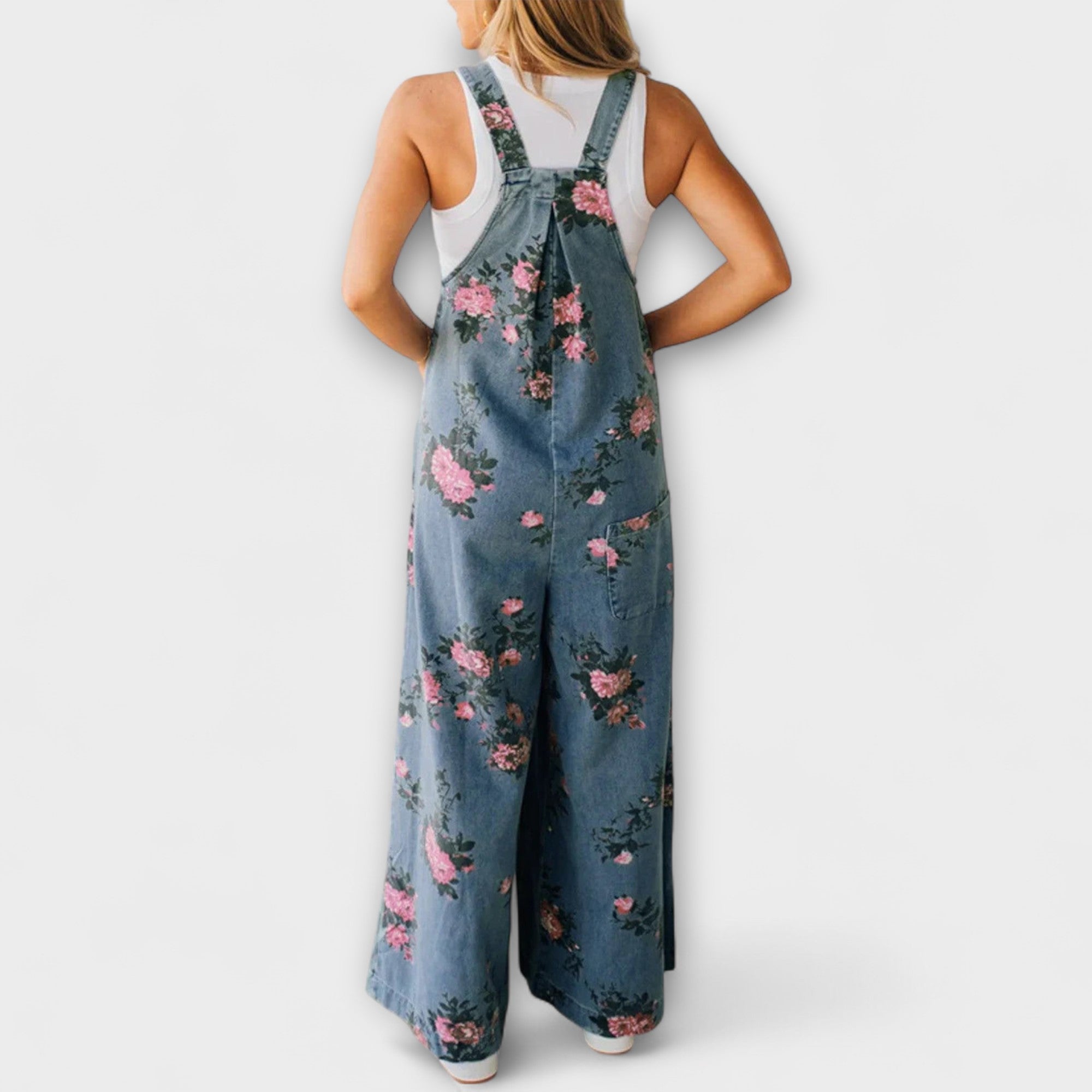 Élise™ - Floral Pattern Denim Dungarees