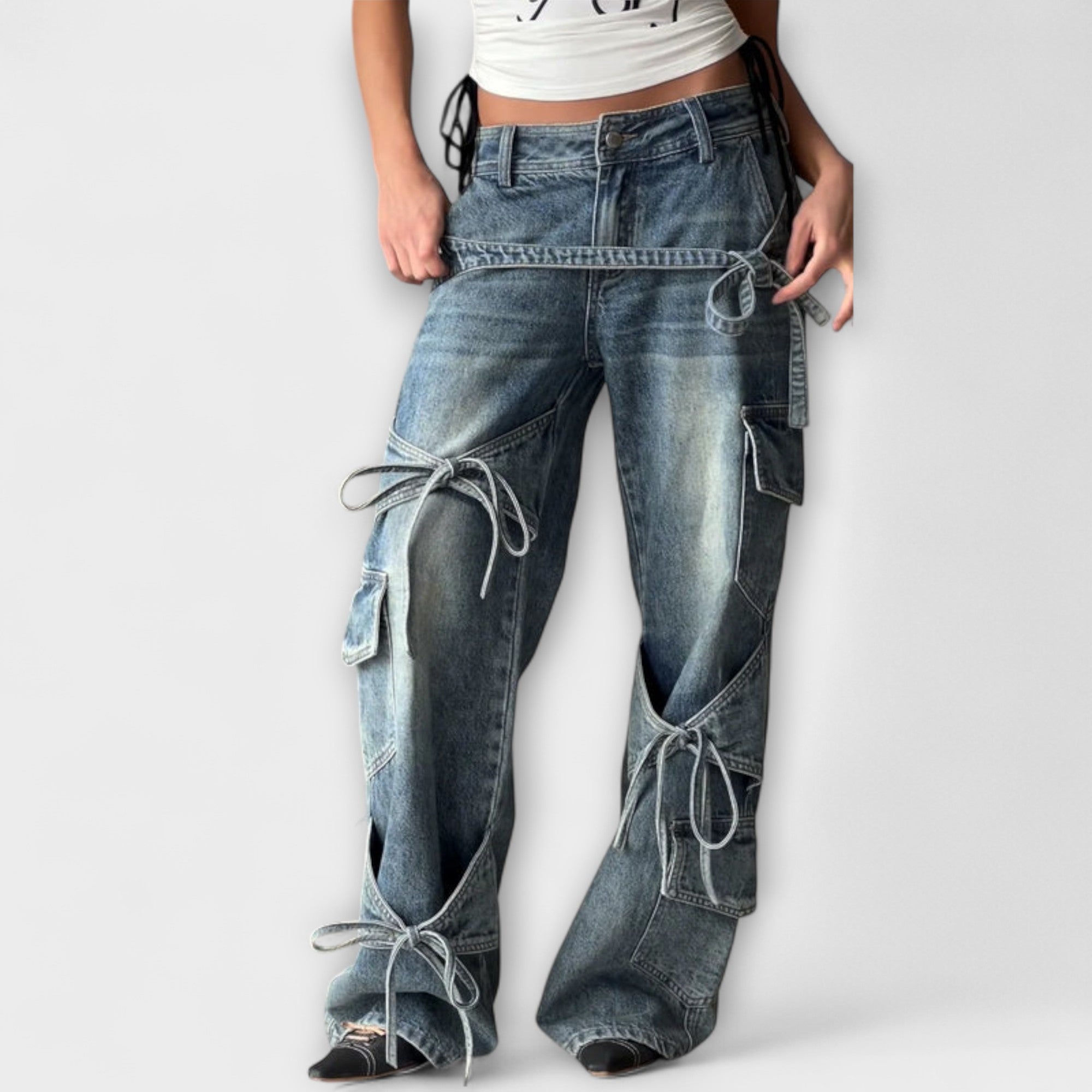 Élise™ - Denim Utility Jeans with Knot Detail