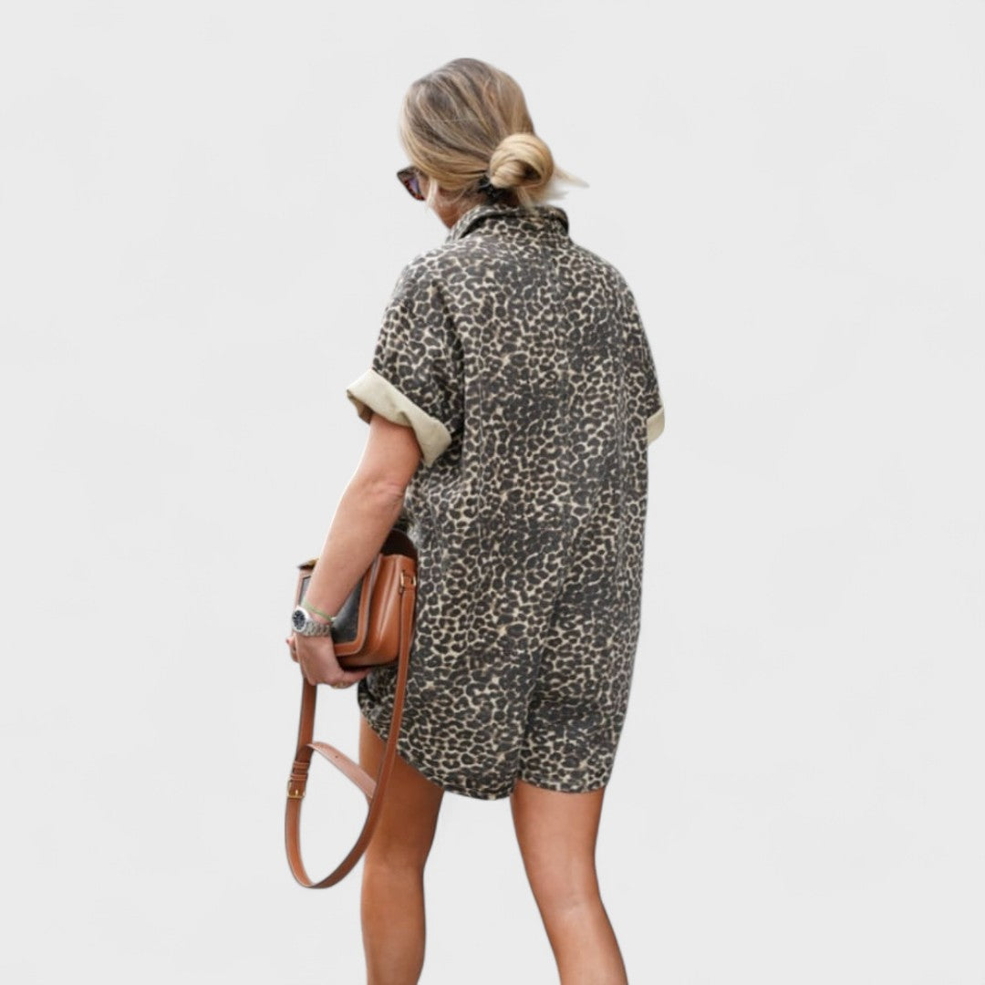 Élise™ - Leopard Print Shirt Dress