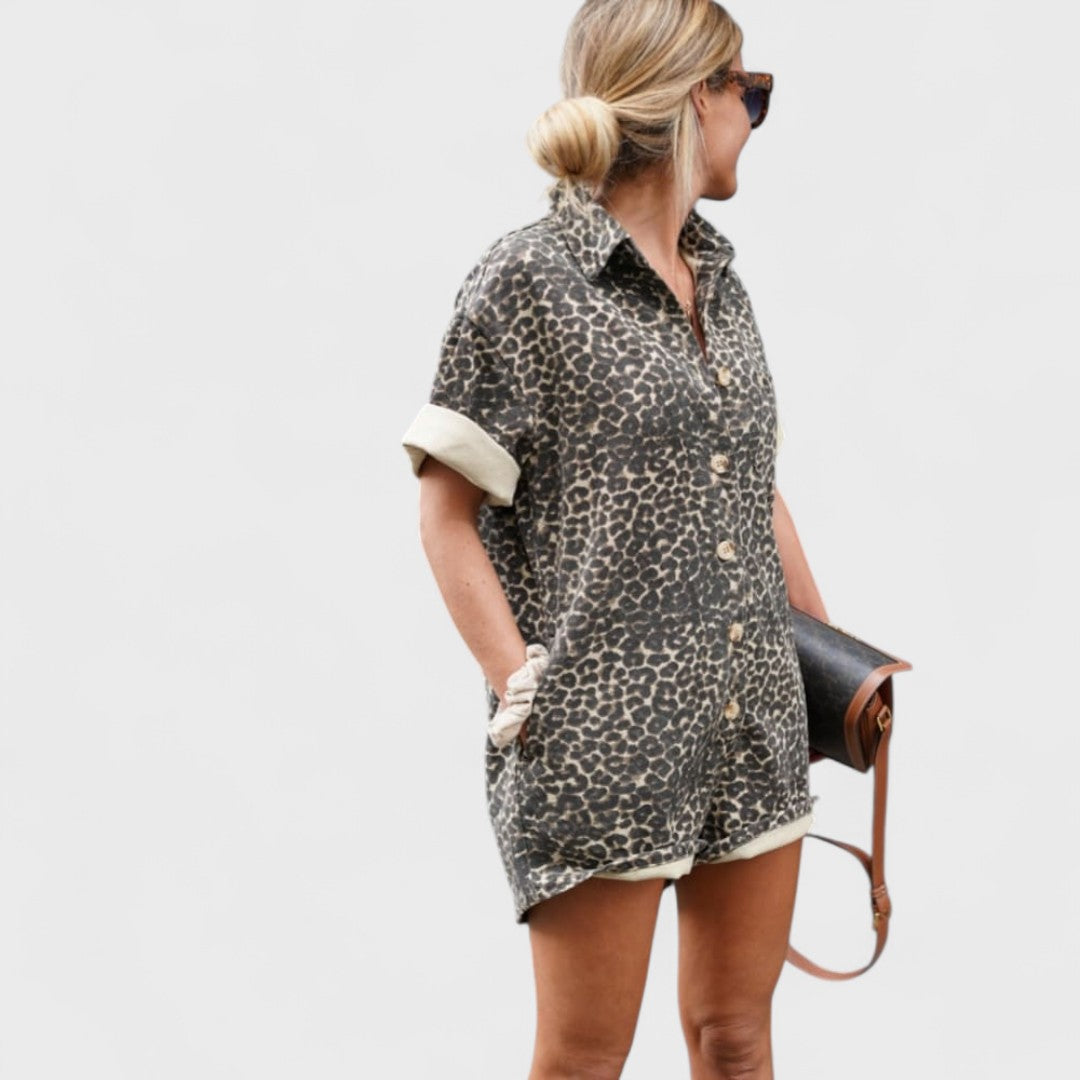 Élise™ - Leopard Print Shirt Dress