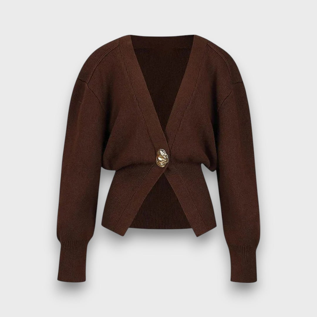 Élise – Cardigan with Deep V-Neck and Gold Button