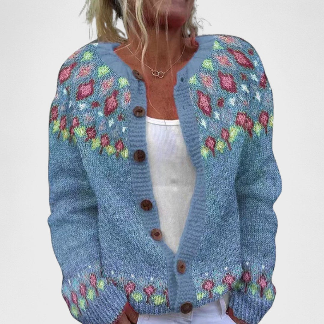 Élise - Stylish Patterned Loose Knit Cardigan