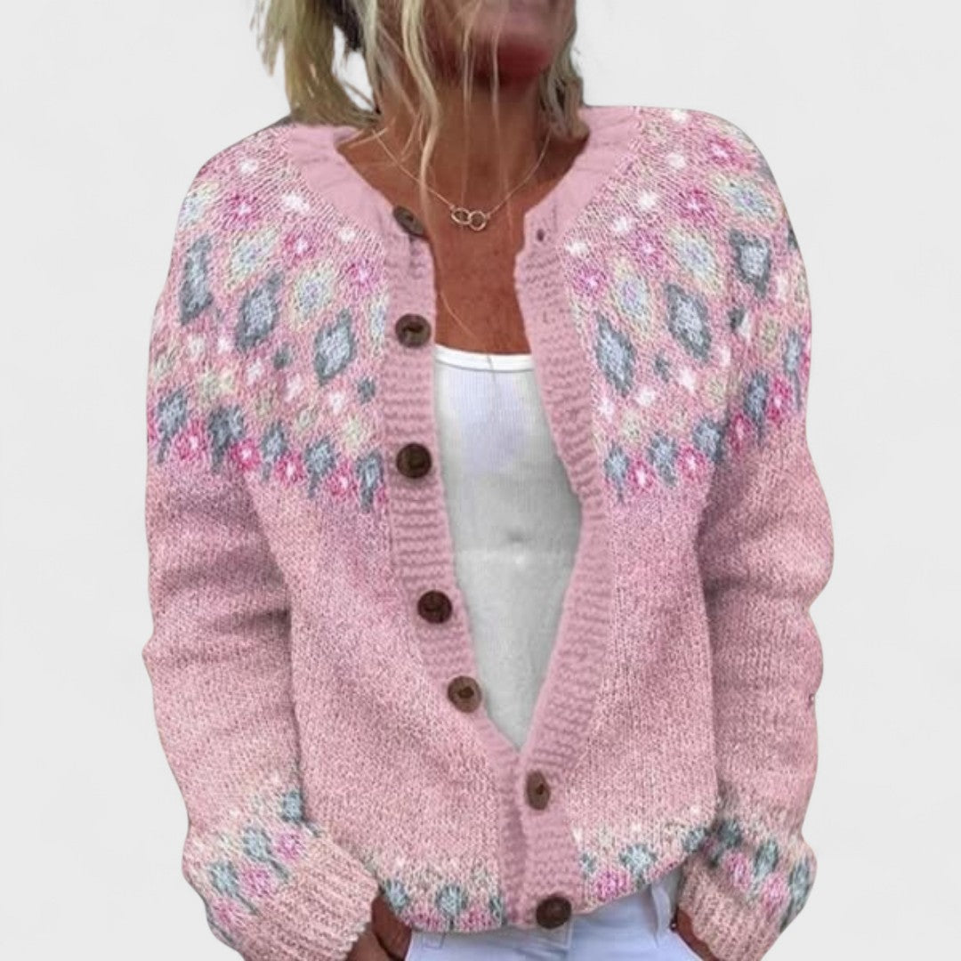 Élise - Stylish Patterned Loose Knit Cardigan