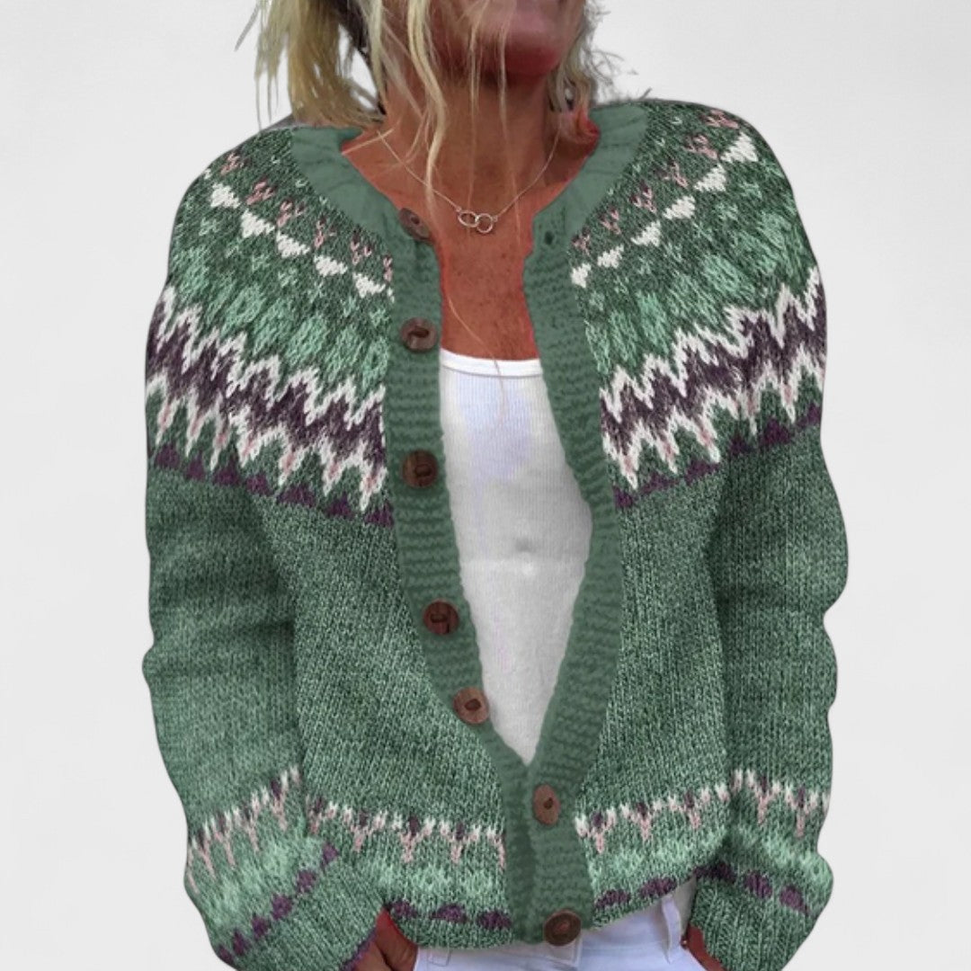 Élise - Stylish Patterned Loose Knit Cardigan