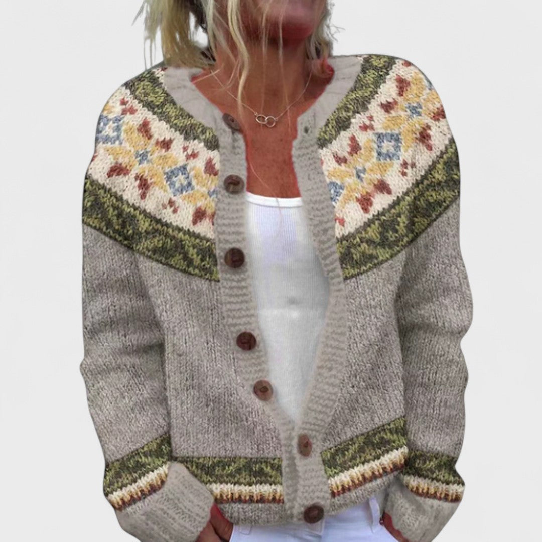 Élise - Stylish Patterned Loose Knit Cardigan