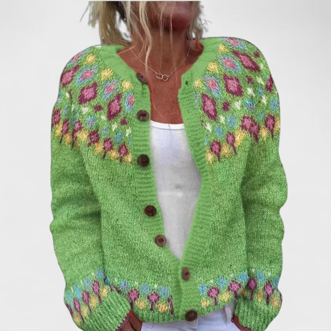 Élise - Stylish Patterned Loose Knit Cardigan