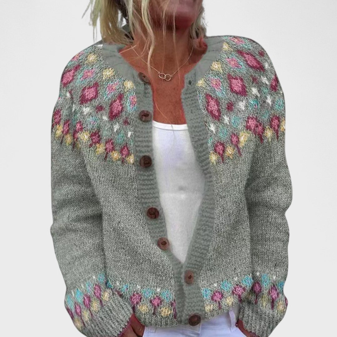 Élise - Stylish Patterned Loose Knit Cardigan