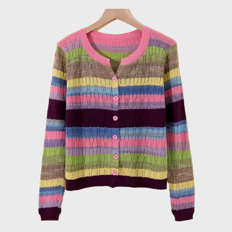 Élise Retro-Inspired Striped Knitted Cardigan
