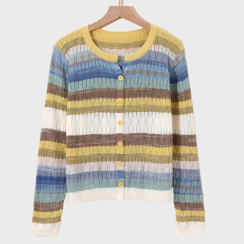 Élise Retro-Inspired Striped Knitted Cardigan