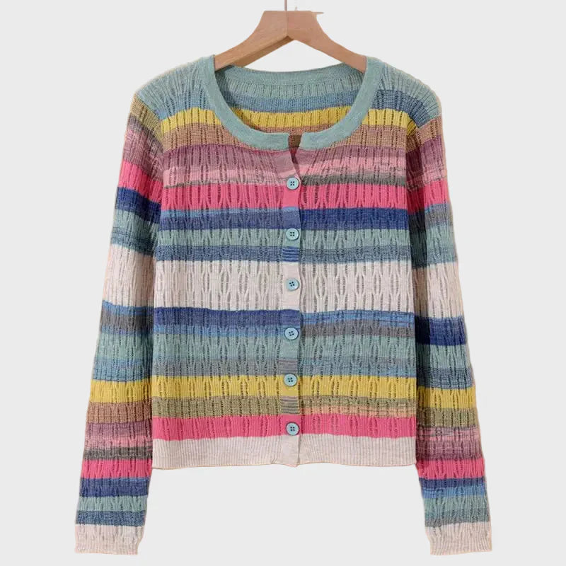 Élise Retro-Inspired Striped Knitted Cardigan