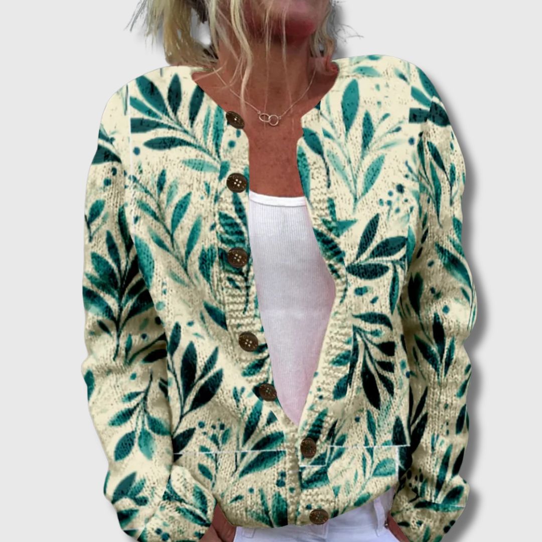 Élise – Elegant Cardigan with Leaf Pattern