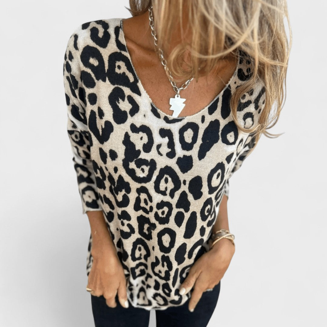 Élise™ - Women's Casual Top with Leopard Print