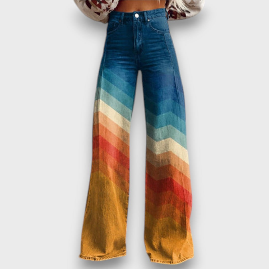 Élise™ – Wide Trousers with Retro Zigzag in Color Gradient