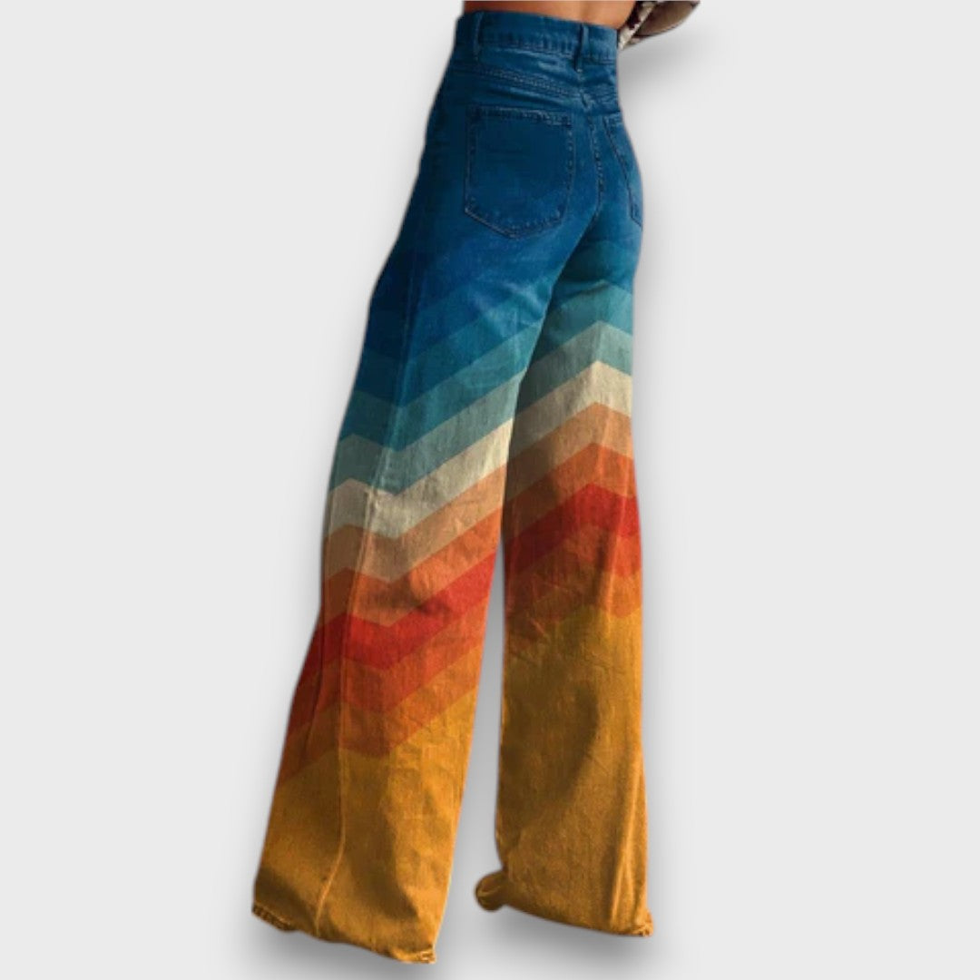 Élise™ – Wide Trousers with Retro Zigzag in Color Gradient