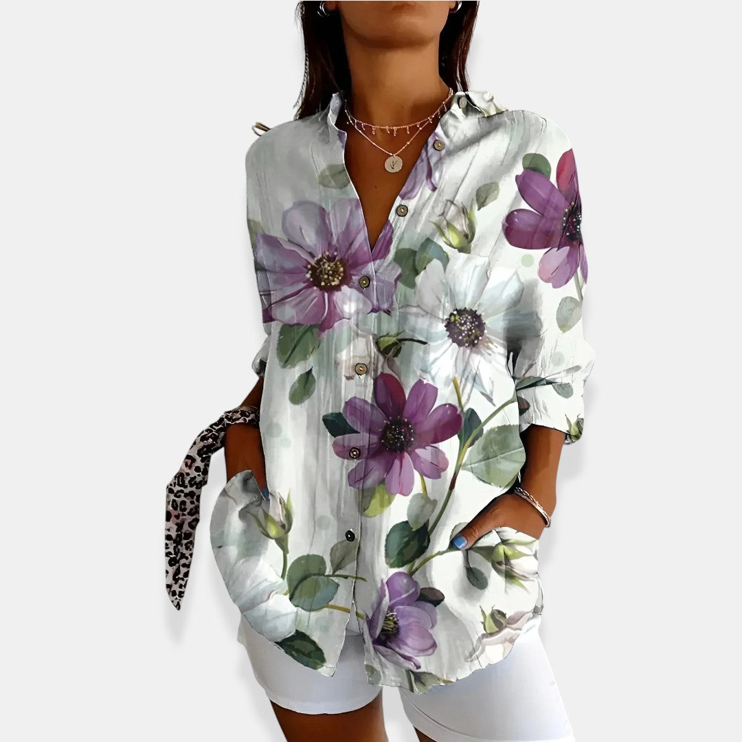 Élise™ | Floral Blouse with Button Closure